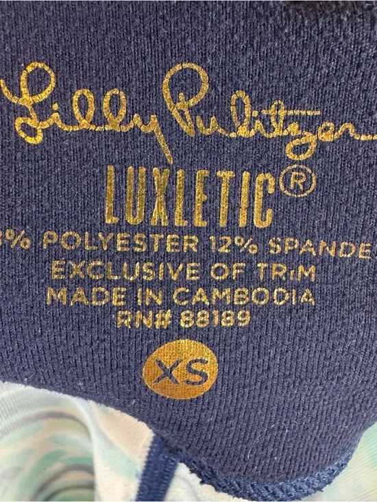 Lilly Pulitzer Blue & Aqua Swirl Print Leggings Luxletic Weekender Crash Bash - Picture 7 of 9